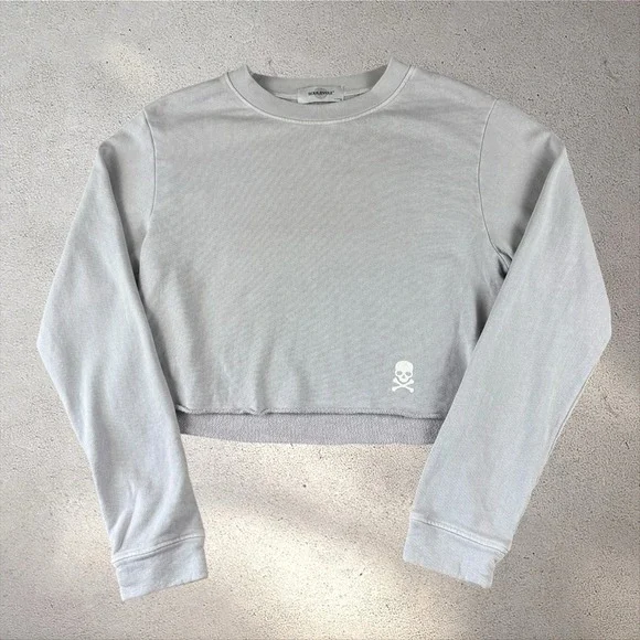 Soulcycle Casey Cropped Sweatshirt Lilac Sz XS Skull Grunge Athleisure - Picture 2 of 5